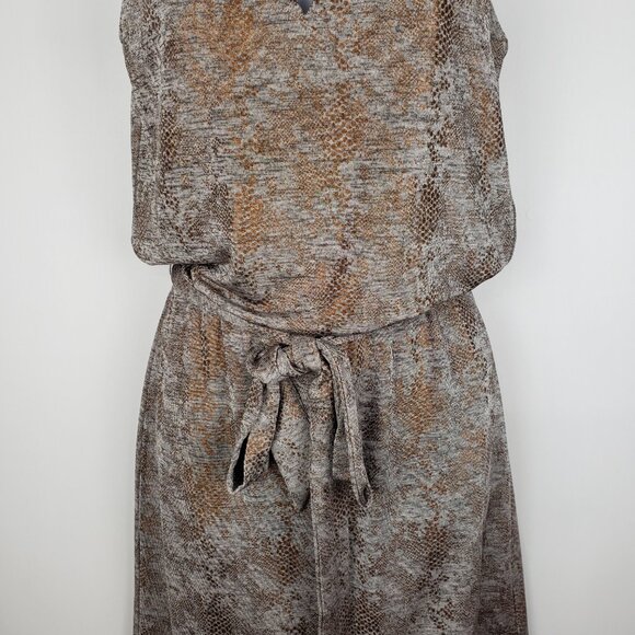 WHBM NWT Blouson Dress XXS Snake Print Bronze Foil Halter Kyhl Neck Sleeveless - Picture 3 of 8
